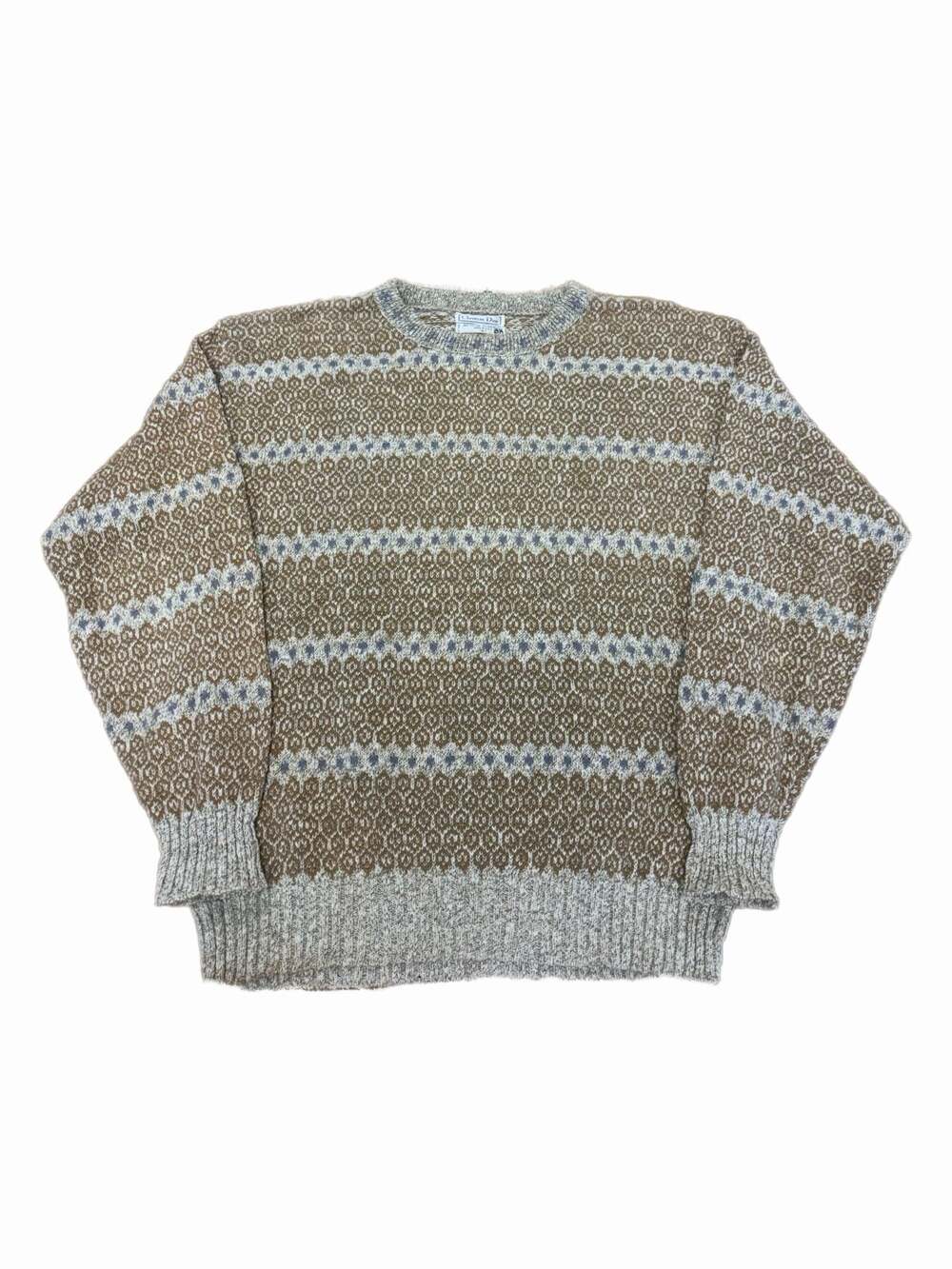 Vintage Christian Dior Men's Patterned Knit Crewneck Sweater